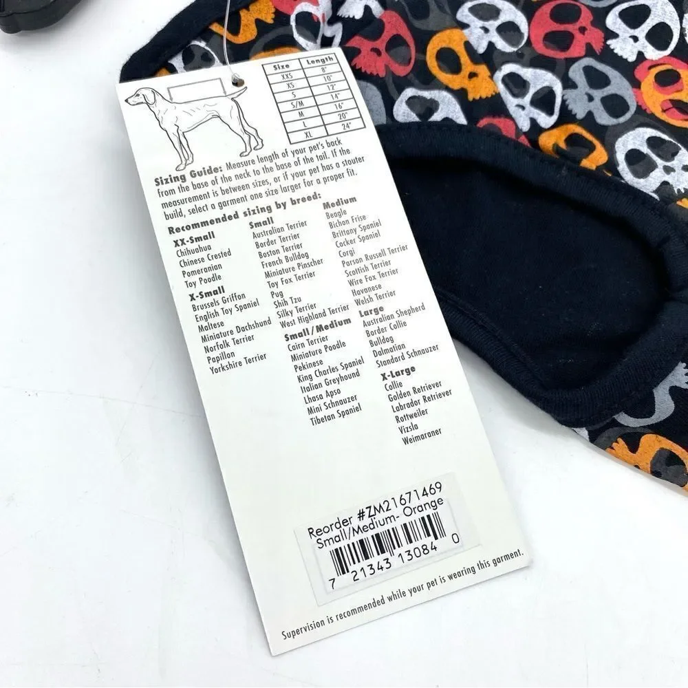 Casual Canine Dog Shirt Bone Heads Skull Tank Orange Size Small Medium